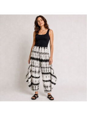 Bryn Walker Seamus 100% Linen Wide Leg Lagenlook Pants SM Gray Shibori Tie Dye